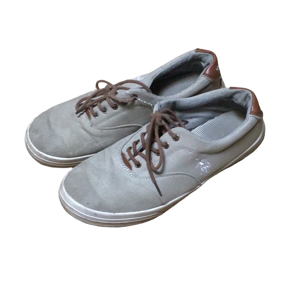 US Polo Association Khaki & Brown Canvas Tennis Boat Casual Men’s Shoes Size 10